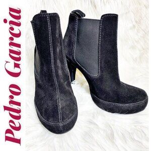 PEDRO GARCIA SUEDE LEATHER PLATFORM CHELSEA BOOTIE STILETTO BLACK, Size 40‎